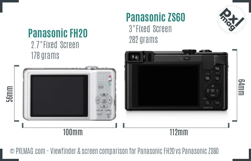 Panasonic FH20 vs Panasonic ZS60 Screen and Viewfinder comparison