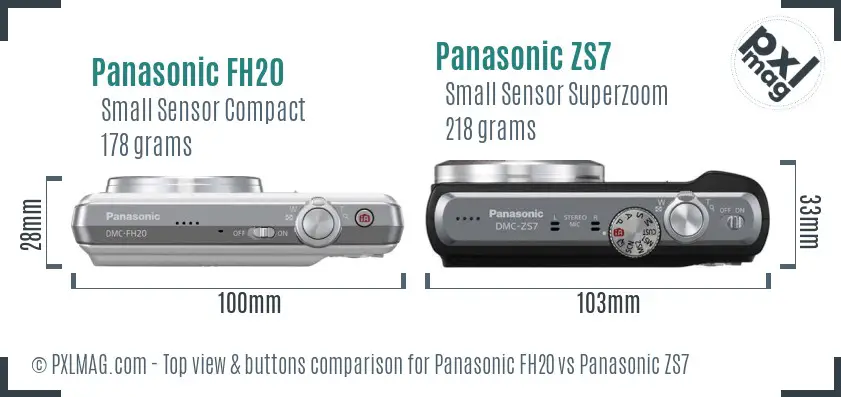 Panasonic FH20 vs Panasonic ZS7 top view buttons comparison