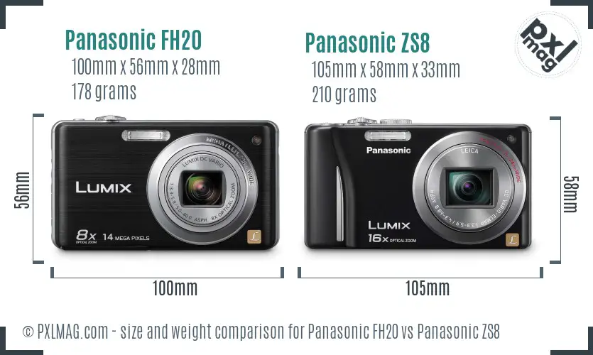 Panasonic FH20 vs Panasonic ZS8 size comparison