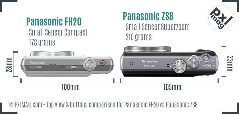 Panasonic FH20 vs Panasonic ZS8 top view buttons comparison