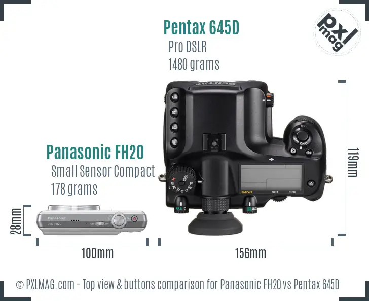 Panasonic FH20 vs Pentax 645D top view buttons comparison