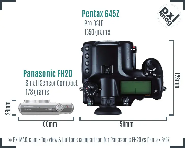 Panasonic FH20 vs Pentax 645Z top view buttons comparison