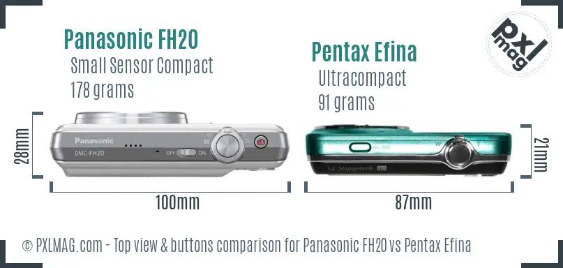Panasonic FH20 vs Pentax Efina top view buttons comparison