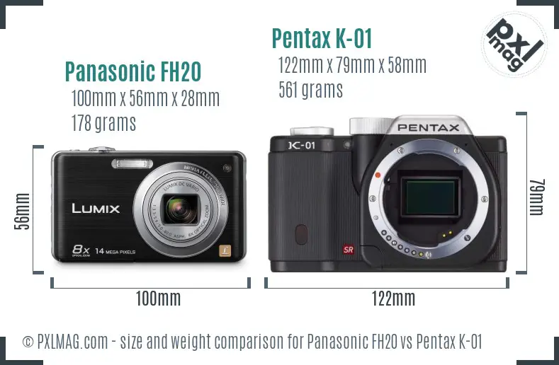 Panasonic FH20 vs Pentax K-01 size comparison