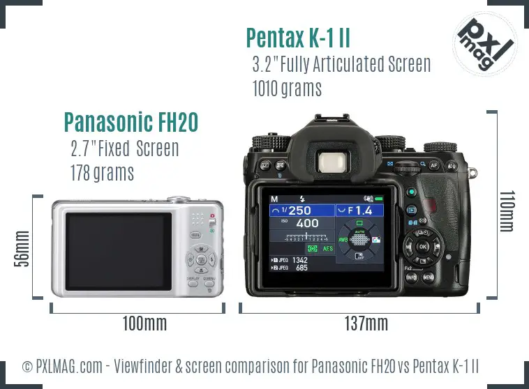 Panasonic FH20 vs Pentax K-1 II Screen and Viewfinder comparison