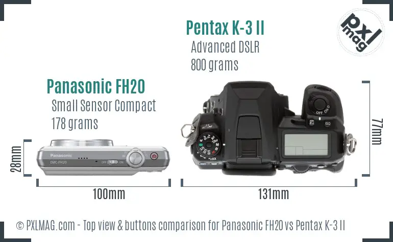 Panasonic FH20 vs Pentax K-3 II top view buttons comparison