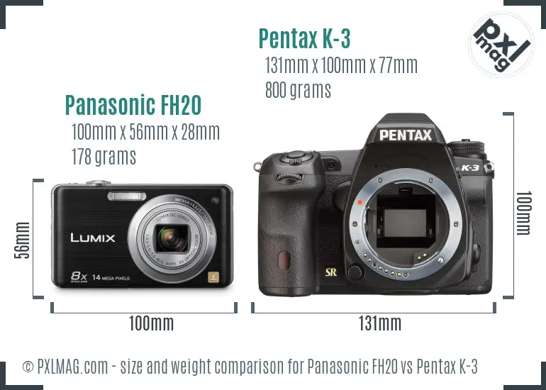 Panasonic FH20 vs Pentax K-3 size comparison