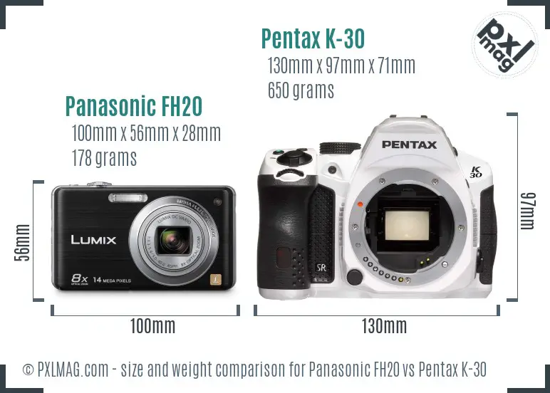 Panasonic FH20 vs Pentax K-30 size comparison