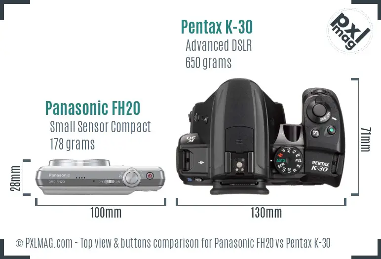 Panasonic FH20 vs Pentax K-30 top view buttons comparison
