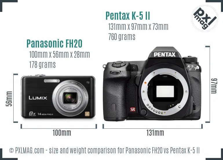 Panasonic FH20 vs Pentax K-5 II size comparison