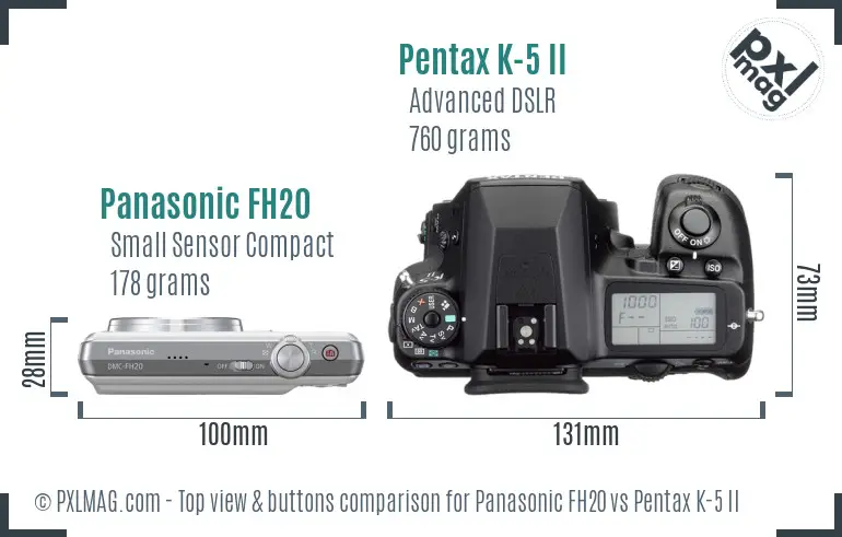 Panasonic FH20 vs Pentax K-5 II top view buttons comparison