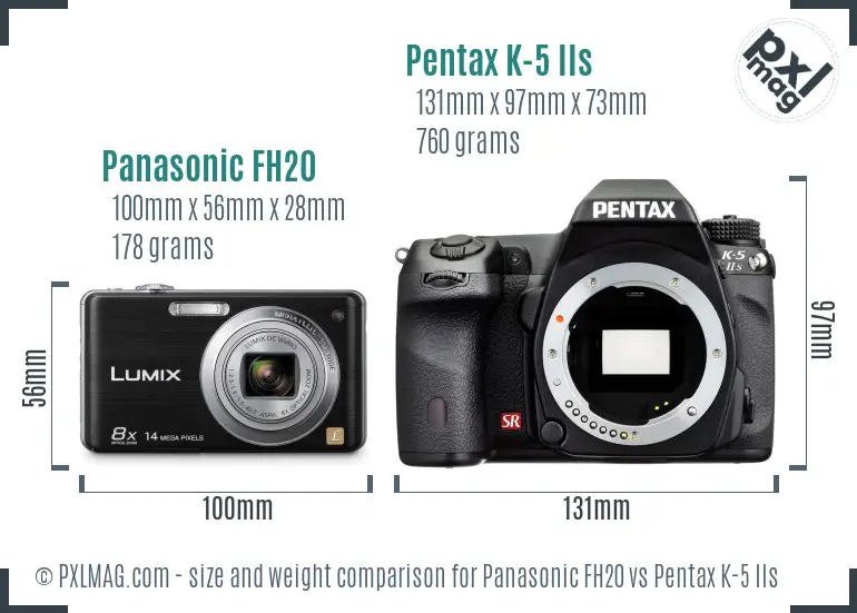 Panasonic FH20 vs Pentax K-5 IIs size comparison