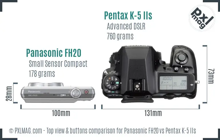 Panasonic FH20 vs Pentax K-5 IIs top view buttons comparison