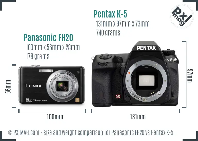 Panasonic FH20 vs Pentax K-5 size comparison
