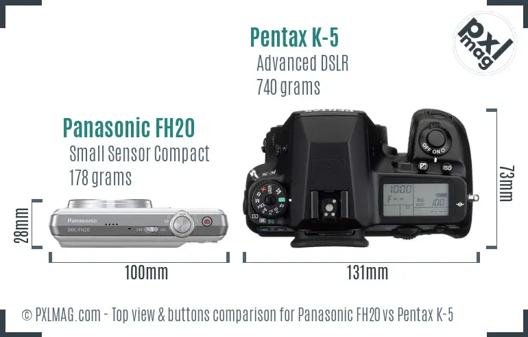 Panasonic FH20 vs Pentax K-5 top view buttons comparison