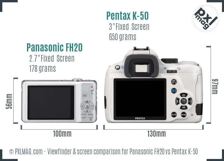 Panasonic FH20 vs Pentax K-50 Screen and Viewfinder comparison