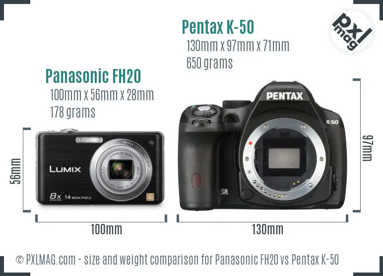 Panasonic FH20 vs Pentax K-50 size comparison