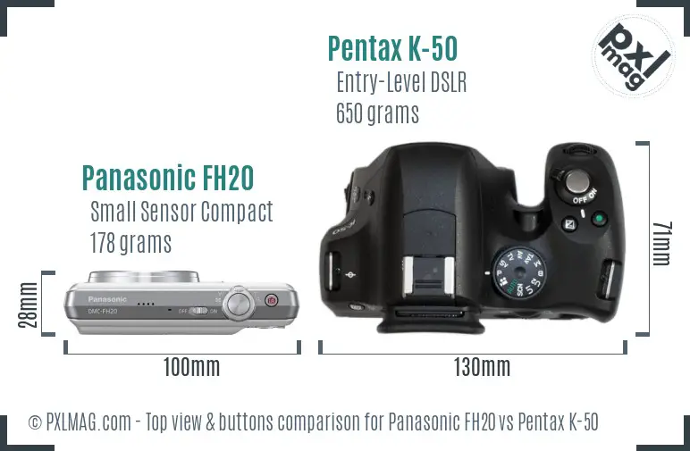 Panasonic FH20 vs Pentax K-50 top view buttons comparison
