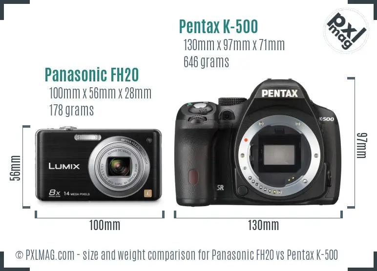 Panasonic FH20 vs Pentax K-500 size comparison