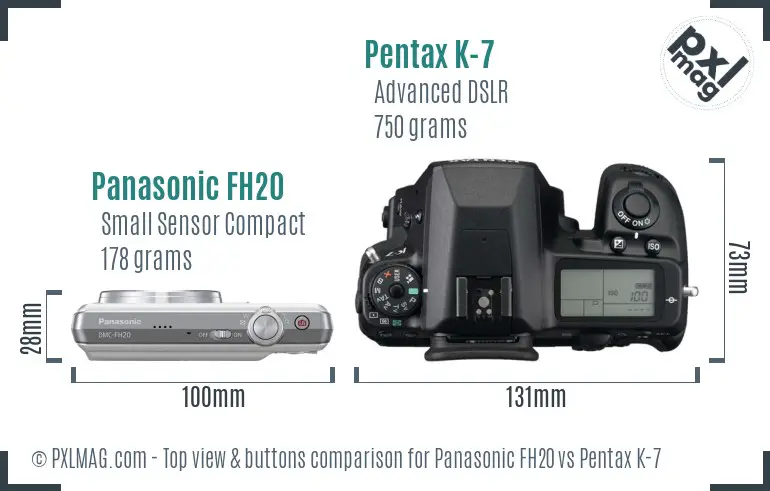 Panasonic FH20 vs Pentax K-7 top view buttons comparison Panasonic FH20 vs Pentax K-7 top view buttons comparison