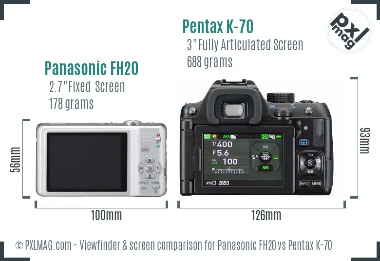 Panasonic FH20 vs Pentax K-70 Screen and Viewfinder comparison