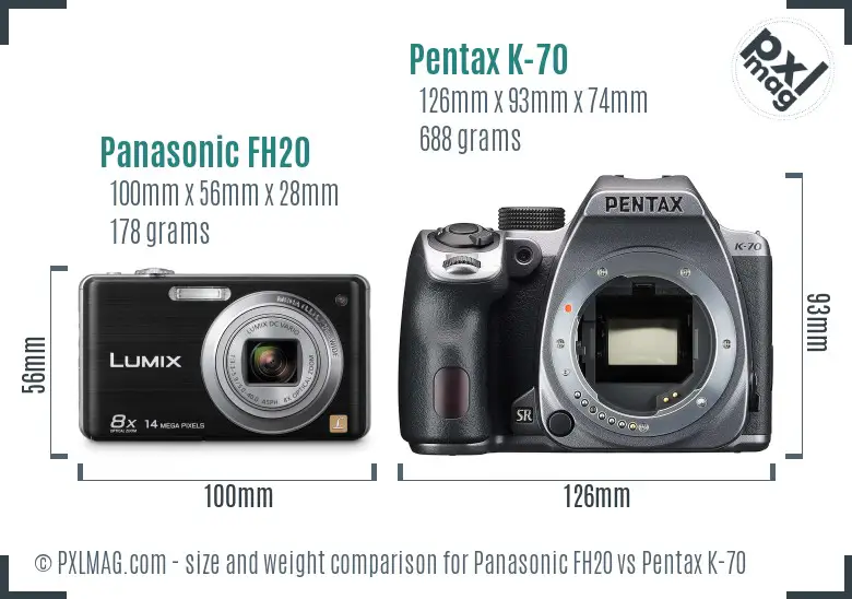 Panasonic FH20 vs Pentax K-70 size comparison