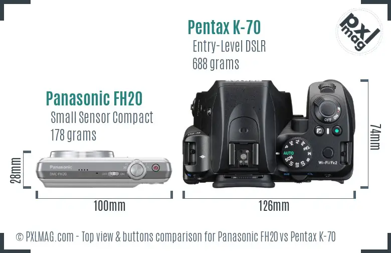 Panasonic FH20 vs Pentax K-70 top view buttons comparison