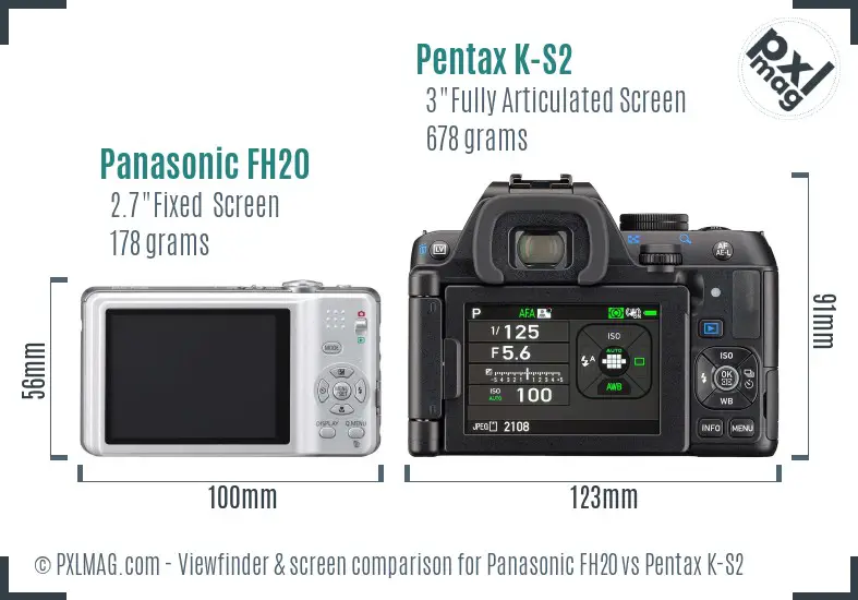 Panasonic FH20 vs Pentax K-S2 Screen and Viewfinder comparison