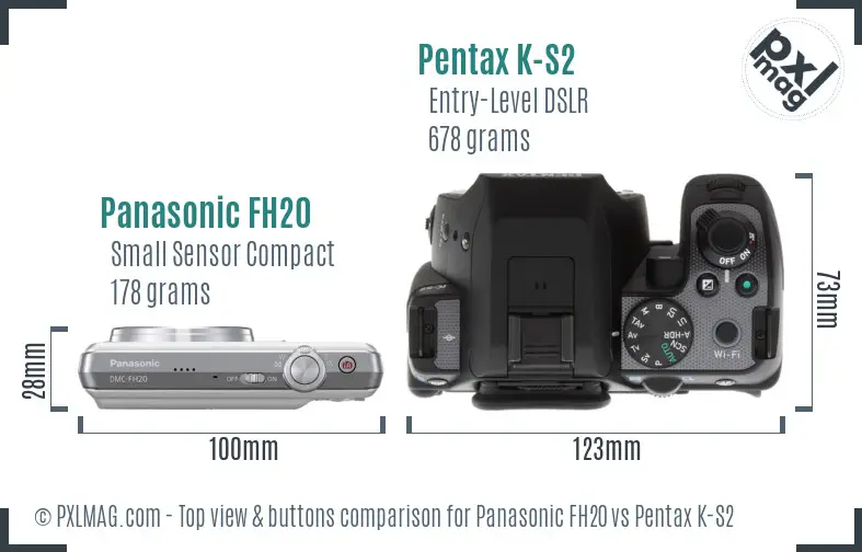 Panasonic FH20 vs Pentax K-S2 top view buttons comparison