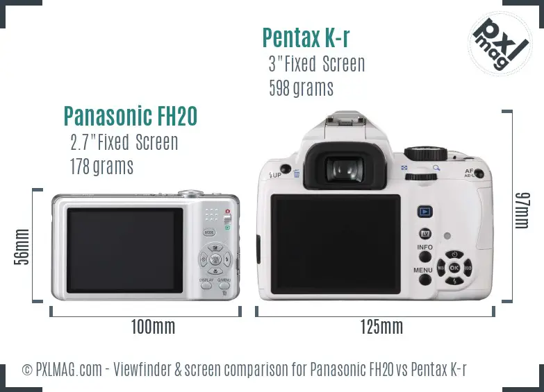 Panasonic FH20 vs Pentax K-r Screen and Viewfinder comparison