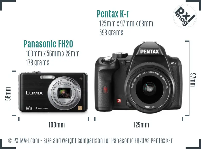 Panasonic FH20 vs Pentax K-r size comparison