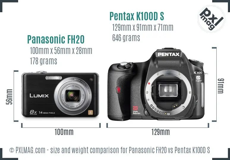 Panasonic FH20 vs Pentax K100D S size comparison