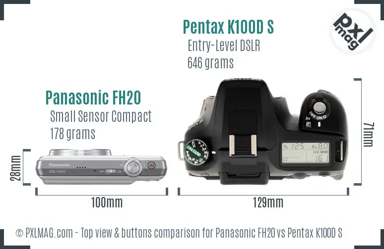 Panasonic FH20 vs Pentax K100D S top view buttons comparison