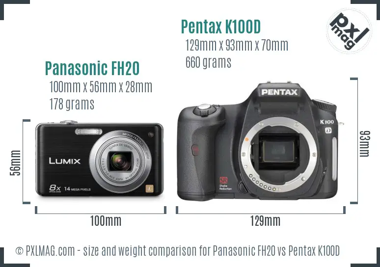 Panasonic FH20 vs Pentax K100D size comparison