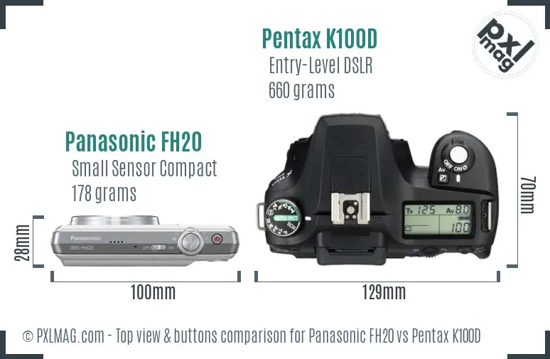 Panasonic FH20 vs Pentax K100D top view buttons comparison