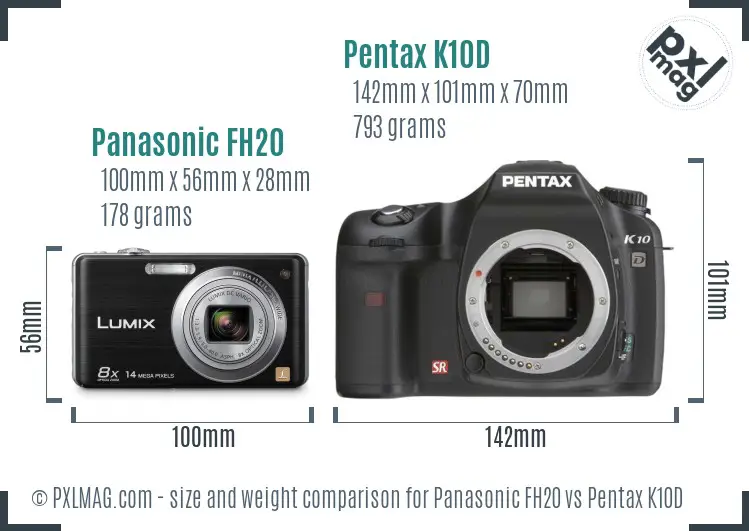 Panasonic FH20 vs Pentax K10D size comparison