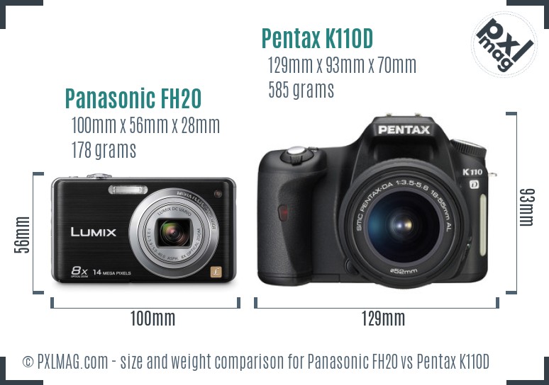 Panasonic FH20 vs Pentax K110D size comparison Panasonic FH20 vs Pentax K110D size comparison