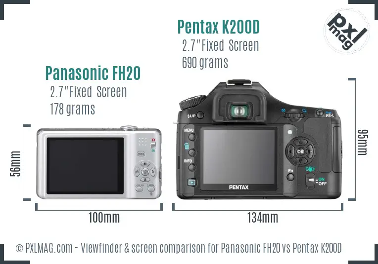 Panasonic FH20 vs Pentax K200D Screen and Viewfinder comparison