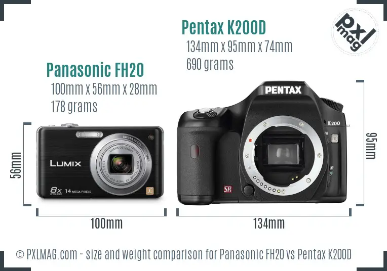 Panasonic FH20 vs Pentax K200D size comparison