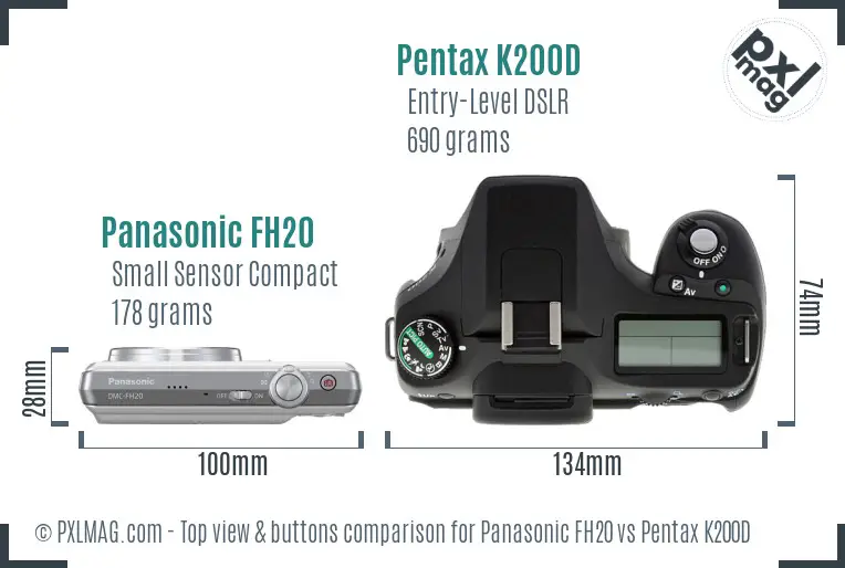 Panasonic FH20 vs Pentax K200D top view buttons comparison