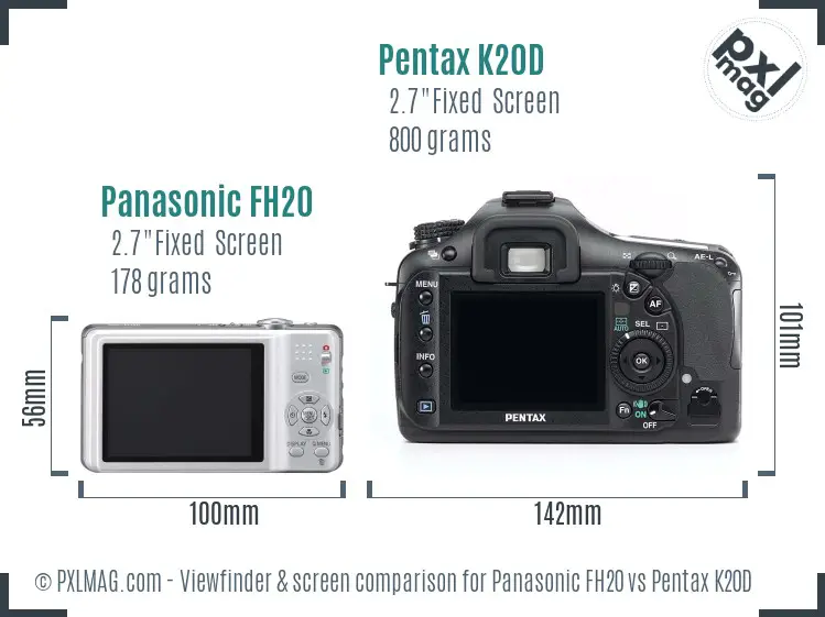 Panasonic FH20 vs Pentax K20D Screen and Viewfinder comparison