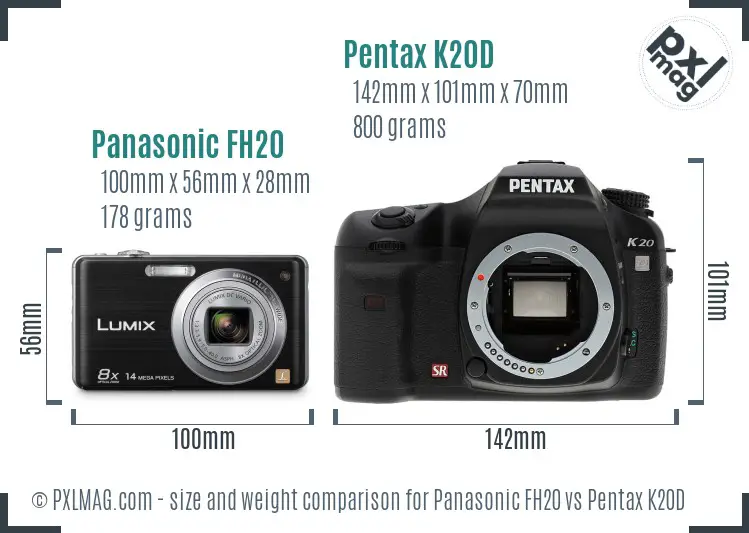 Panasonic FH20 vs Pentax K20D size comparison