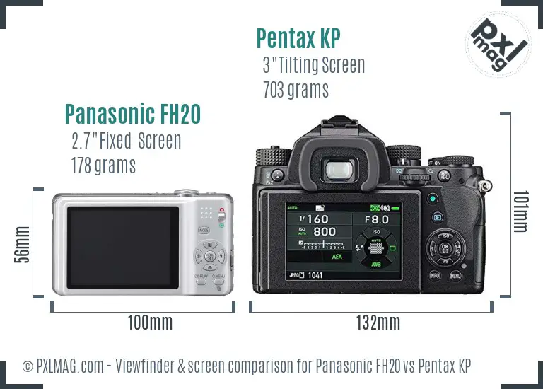 Panasonic FH20 vs Pentax KP Screen and Viewfinder comparison