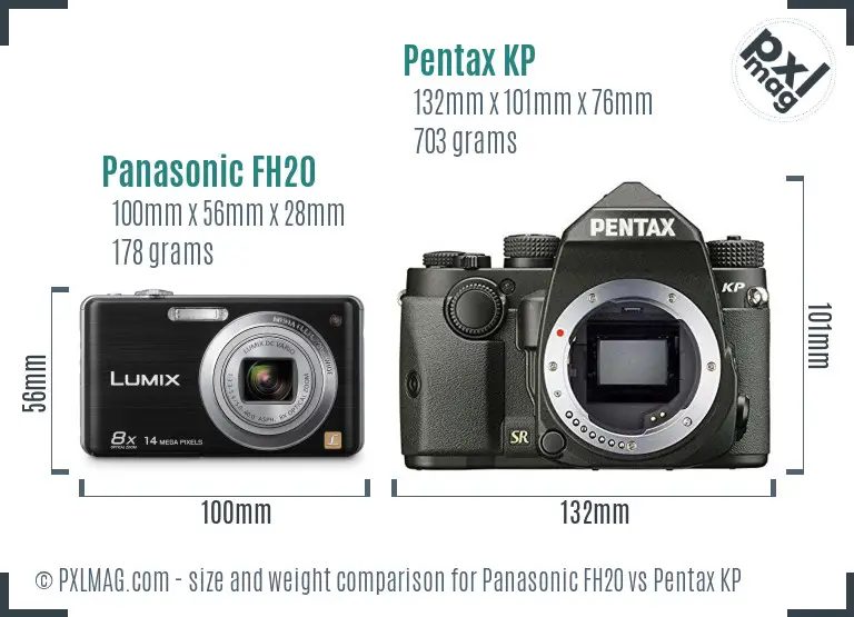 Panasonic FH20 vs Pentax KP size comparison