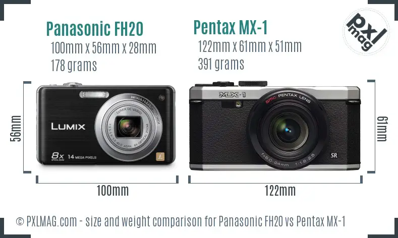 Panasonic FH20 vs Pentax MX-1 size comparison
