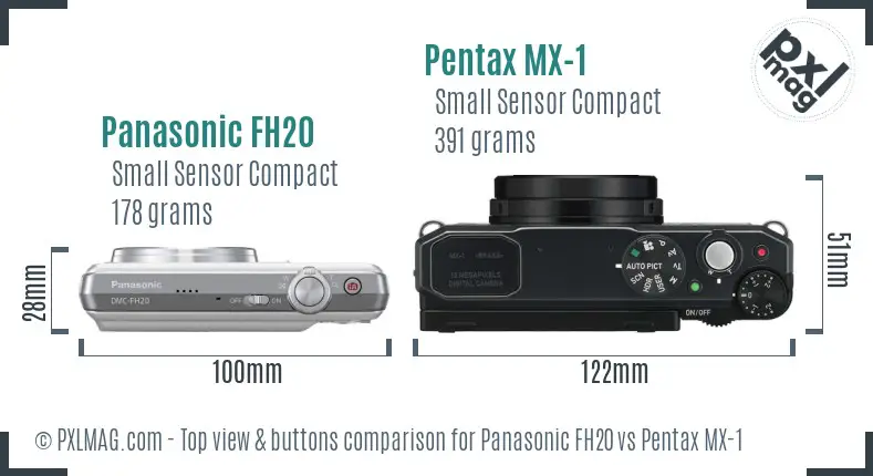 Panasonic FH20 vs Pentax MX-1 top view buttons comparison