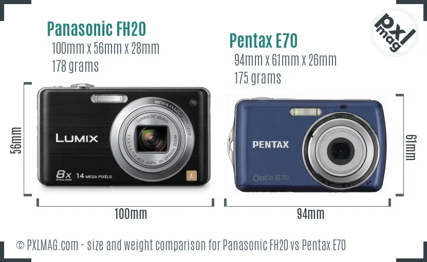 Panasonic FH20 vs Pentax E70 size comparison