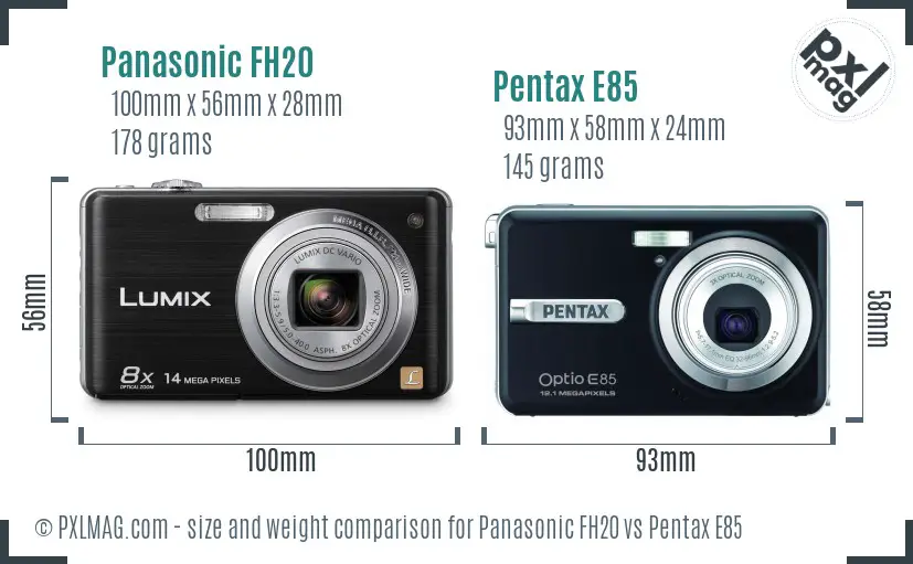 Panasonic FH20 vs Pentax E85 size comparison