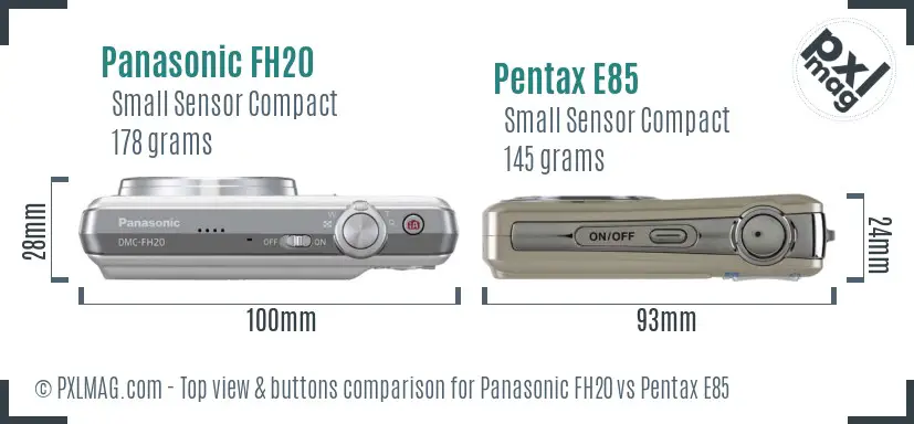 Panasonic FH20 vs Pentax E85 top view buttons comparison