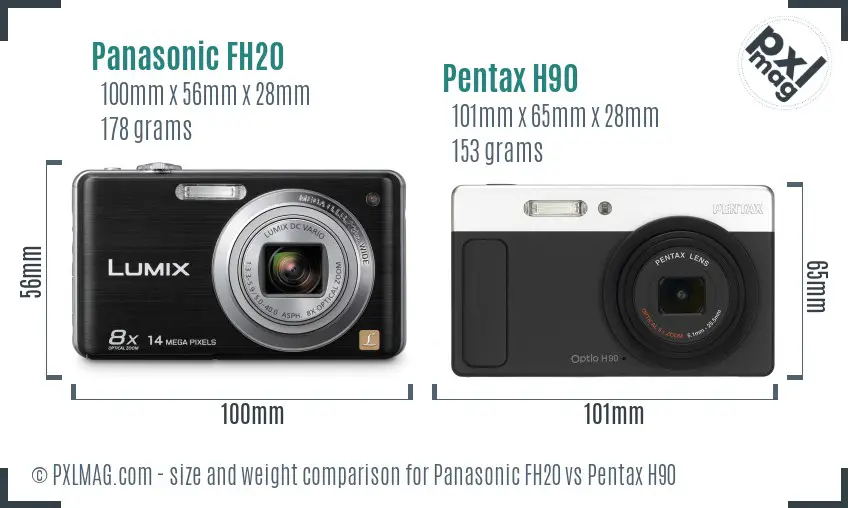 Panasonic FH20 vs Pentax H90 size comparison